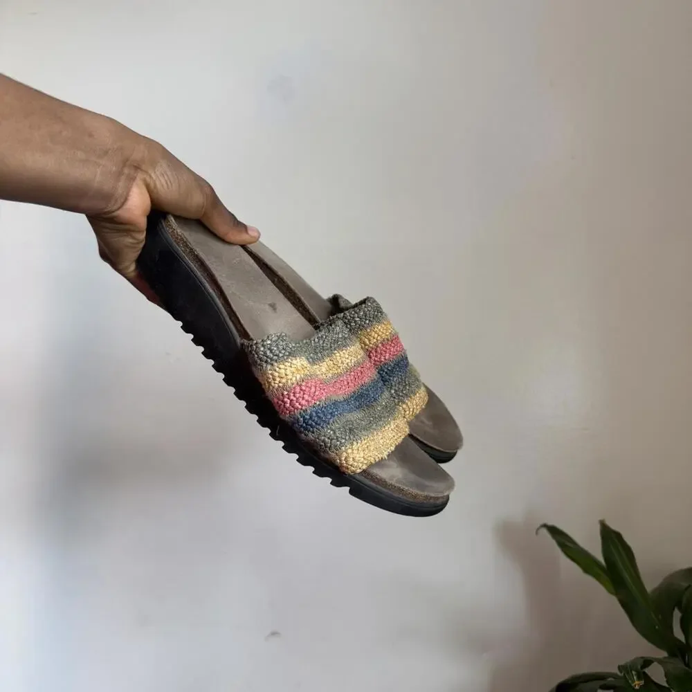 Vintage boho multi-coloured chunky platform‎ basket weaves sandals